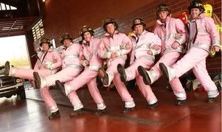 firefighters acting like rockettes in pink turnouts Pictures, Images and Photos