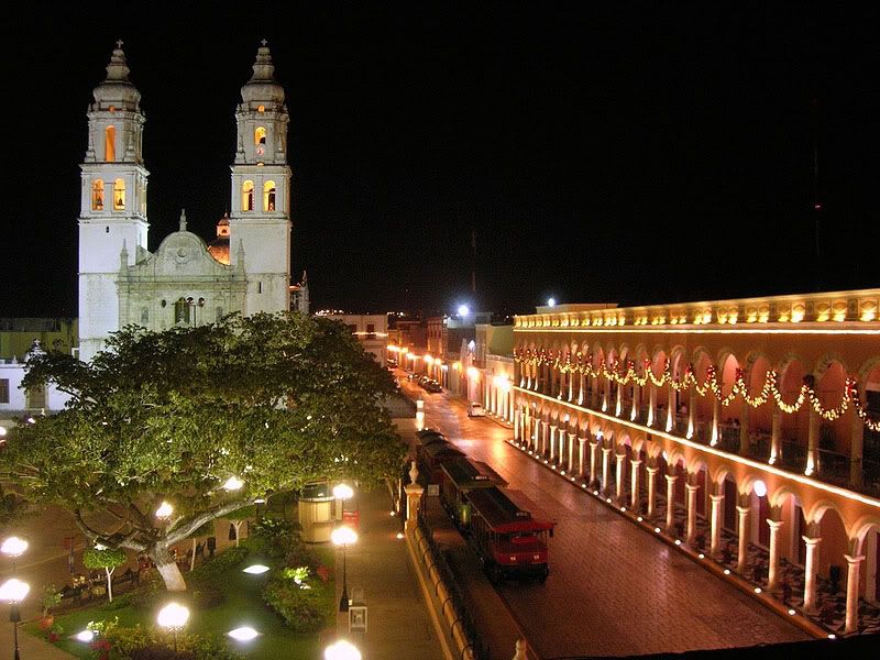 The colonial city of Campeche at night