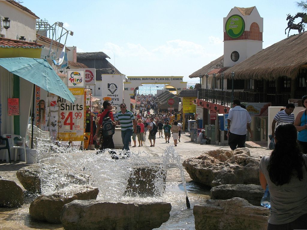 Crowded city street of Playa del Carmen