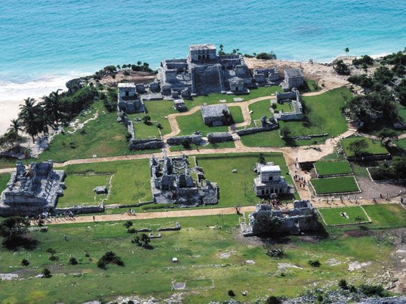 Mayan Ruins Tulum Mexico Aerial view