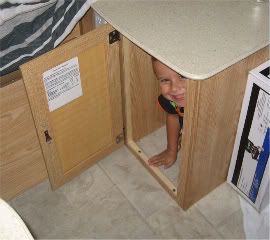 Little Monkey playing hide and seek in the cabinets