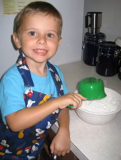 Little Monkey measuring the cornstarch