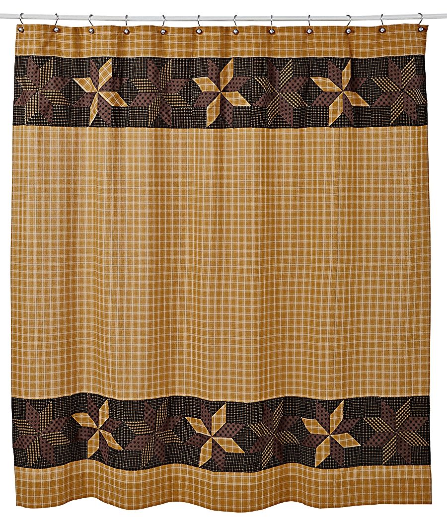 New Primitive Country Mustard Black Check QUILT PATCHWORK STARS Shower Curtain eBay