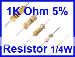 100 x Resistors 1K Ohms 1/4W 5% Carbon Film  