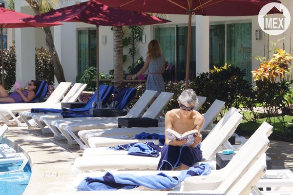 enjoying relaxing time near the pool