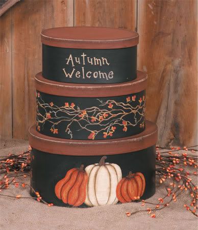 Primitive Fall Autumn Welcome Stacking Boxes Pumpkins