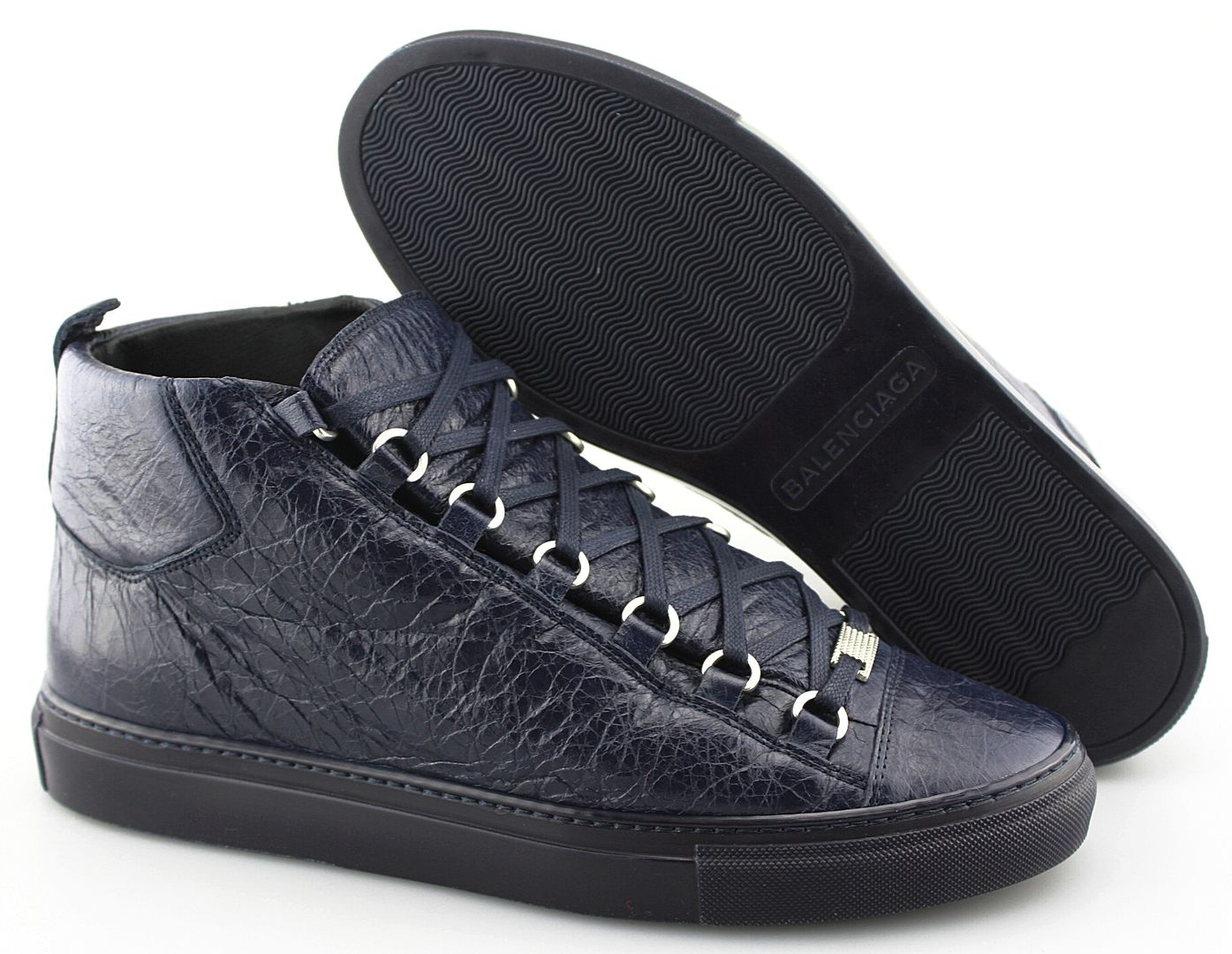 Men's BALENCIAGA 'Arena' Navy Blue Leather Sneakers Size US 8 EUR 41 | eBay