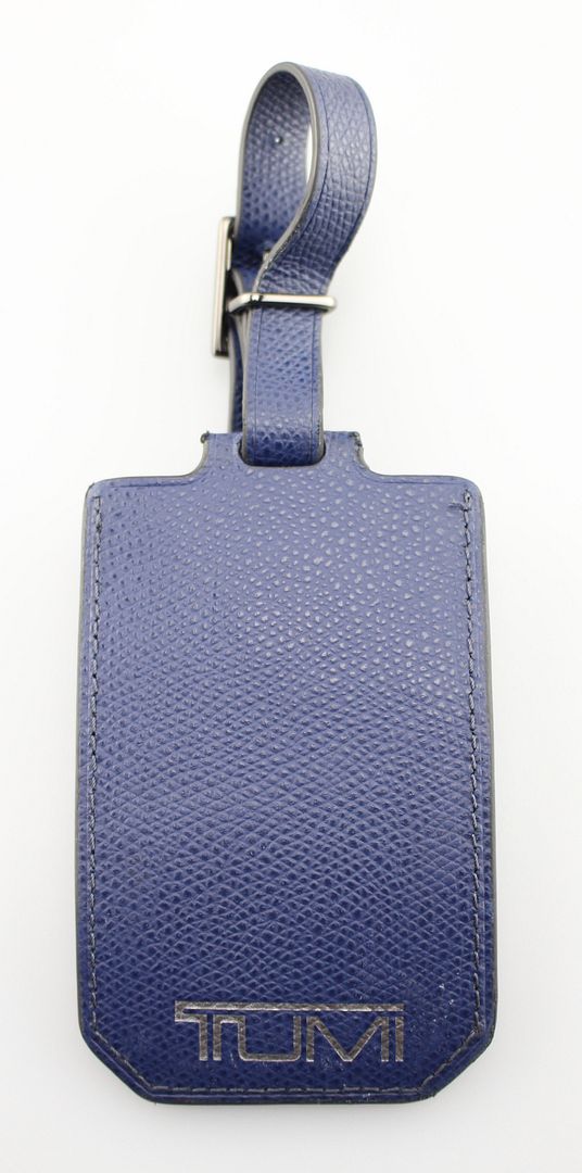 blue leather luggage tag