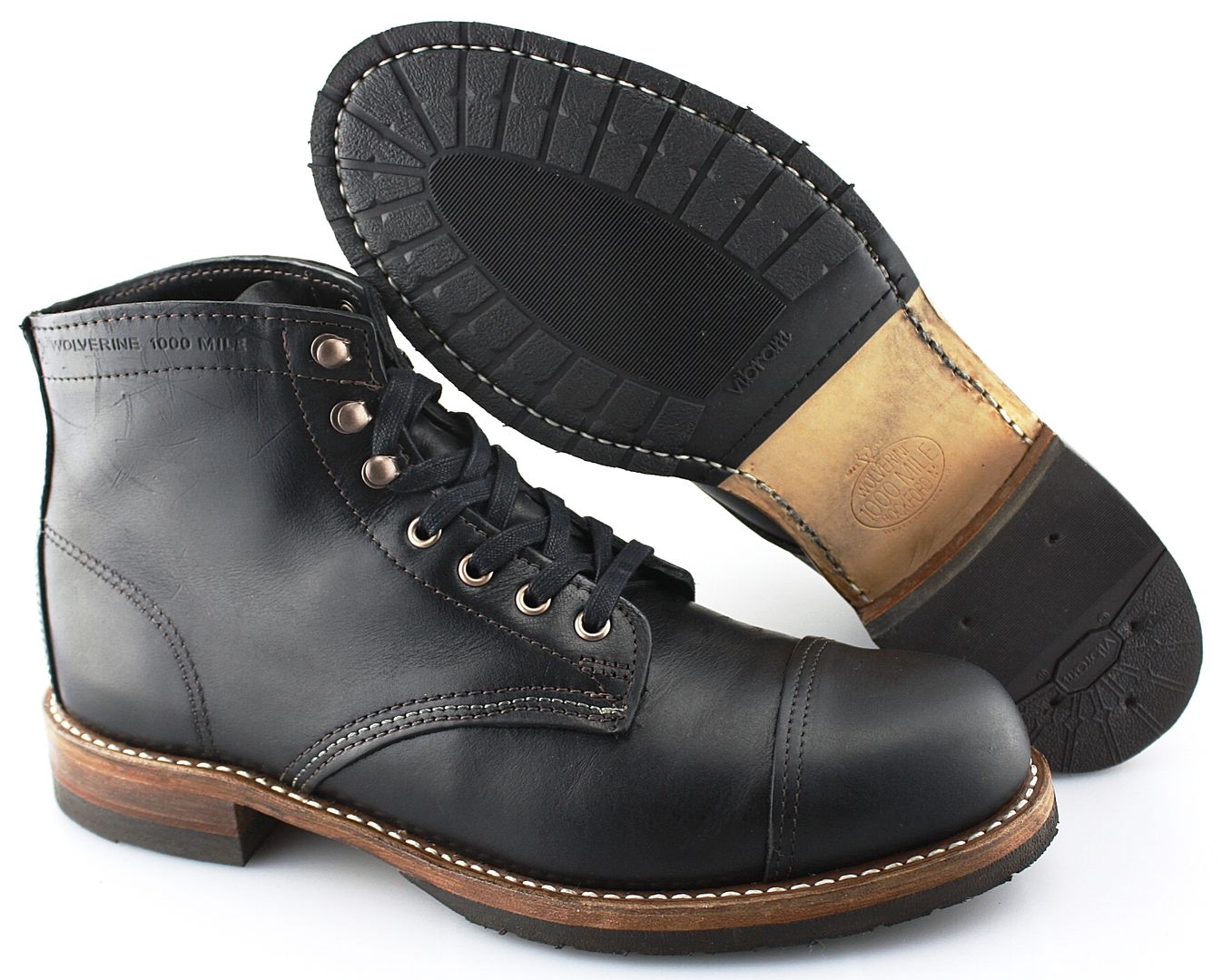 Men's WOLVERINE 'Adrian 1000 Mile' Black Cap Toe Leather Boots Size US ...